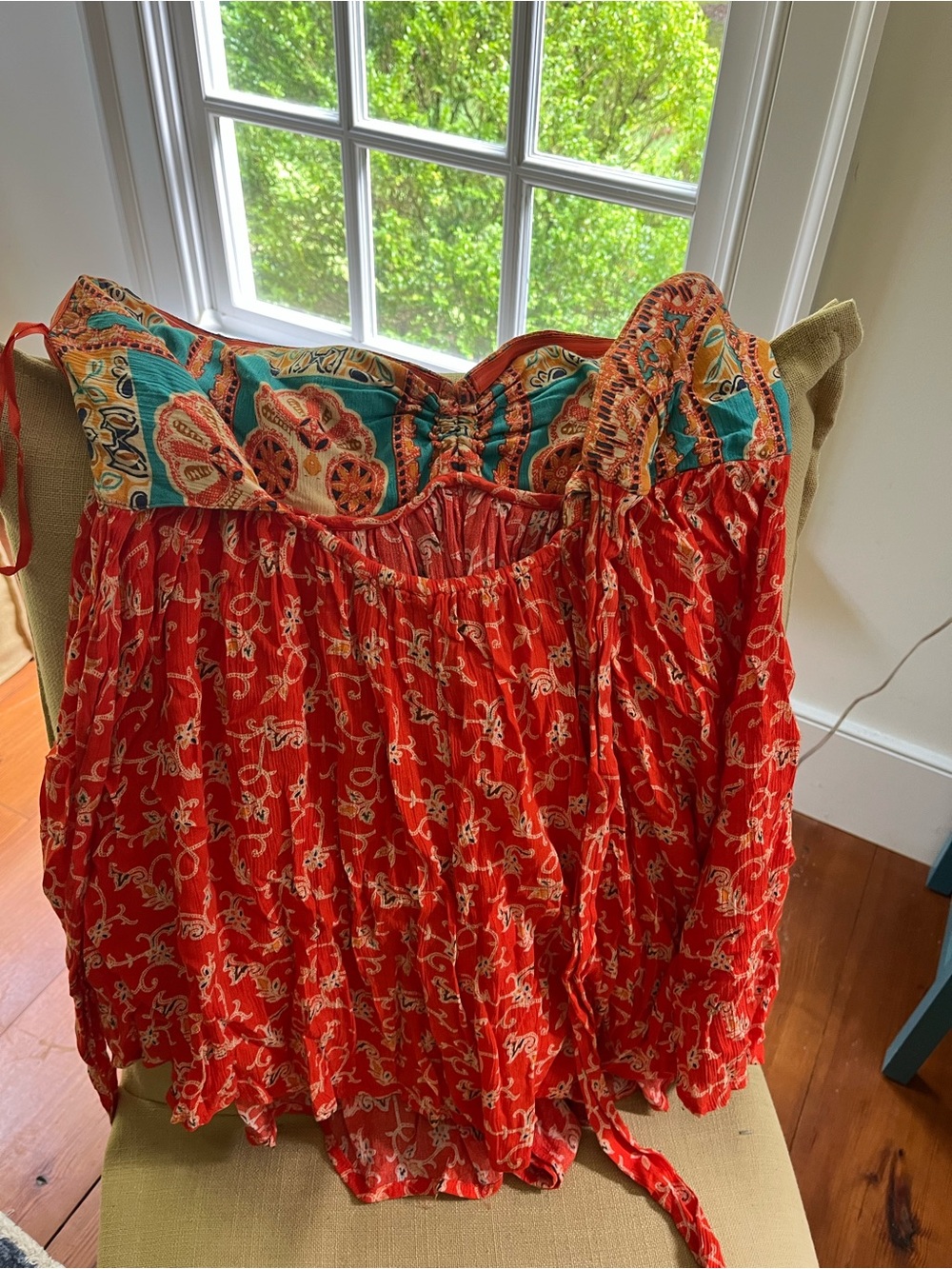 Free People Orange Multi-Print Boho Blouse - Picture 2 of 4